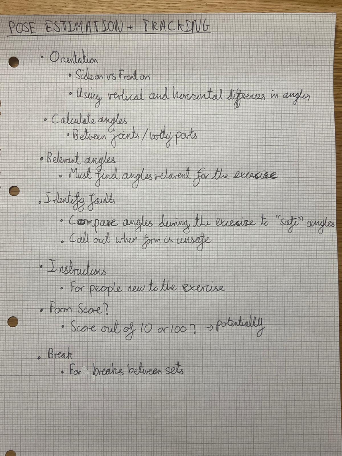 Computer vision planning notes for AI Personal Trainer