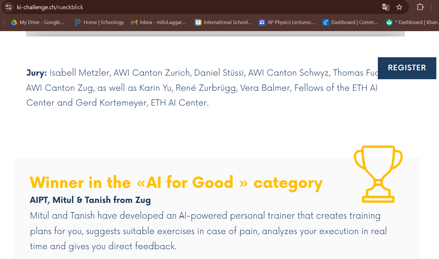 ETH KI Challenge winning recognition for AI Personal Trainer