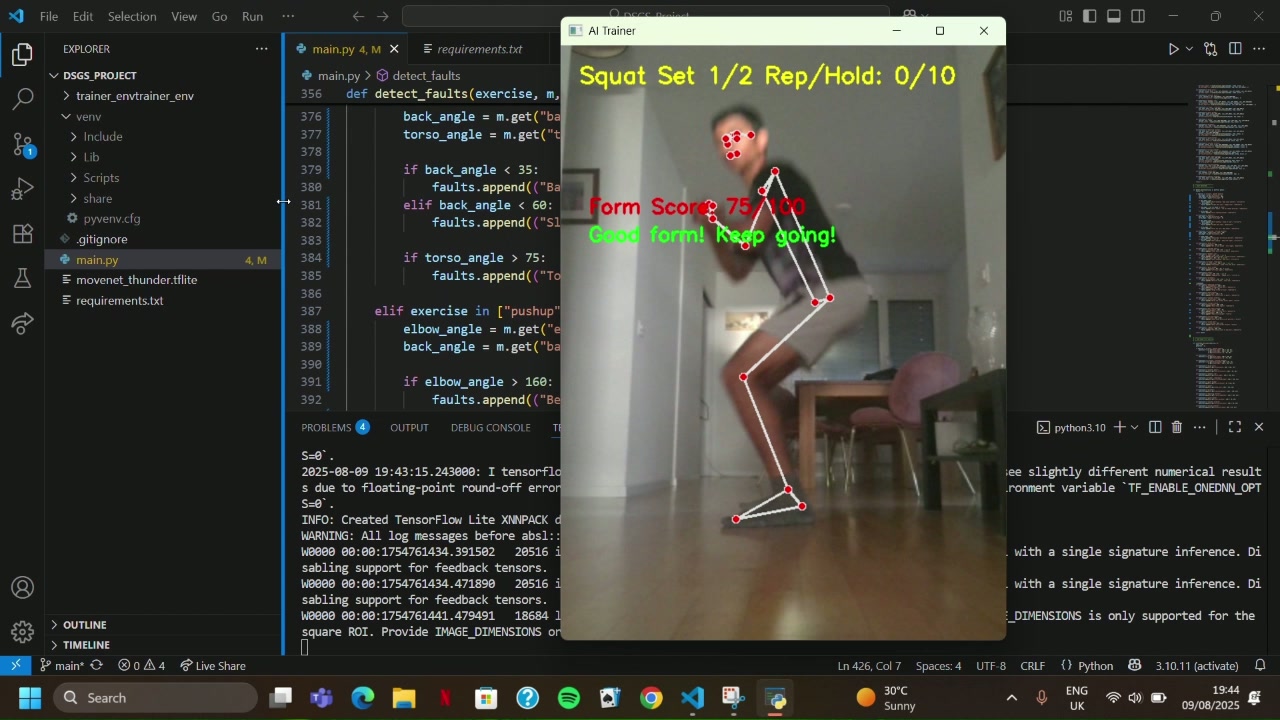 AI Personal Trainer application interface