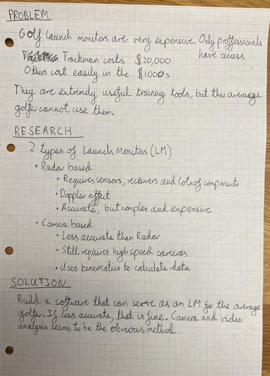 Golf launch monitor ideation notes